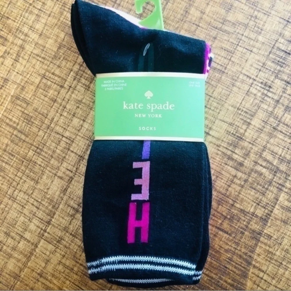 Kate Spade Crew Socks 3 Pair Set HELLO Pink Striped Women’s One Size NWT